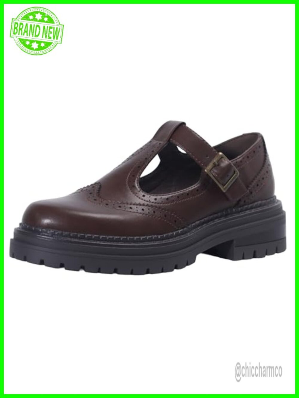 Women's T-Strap Mary Jane Flats, Round Toe Oxfords Non-Slip PU Leather Buckle